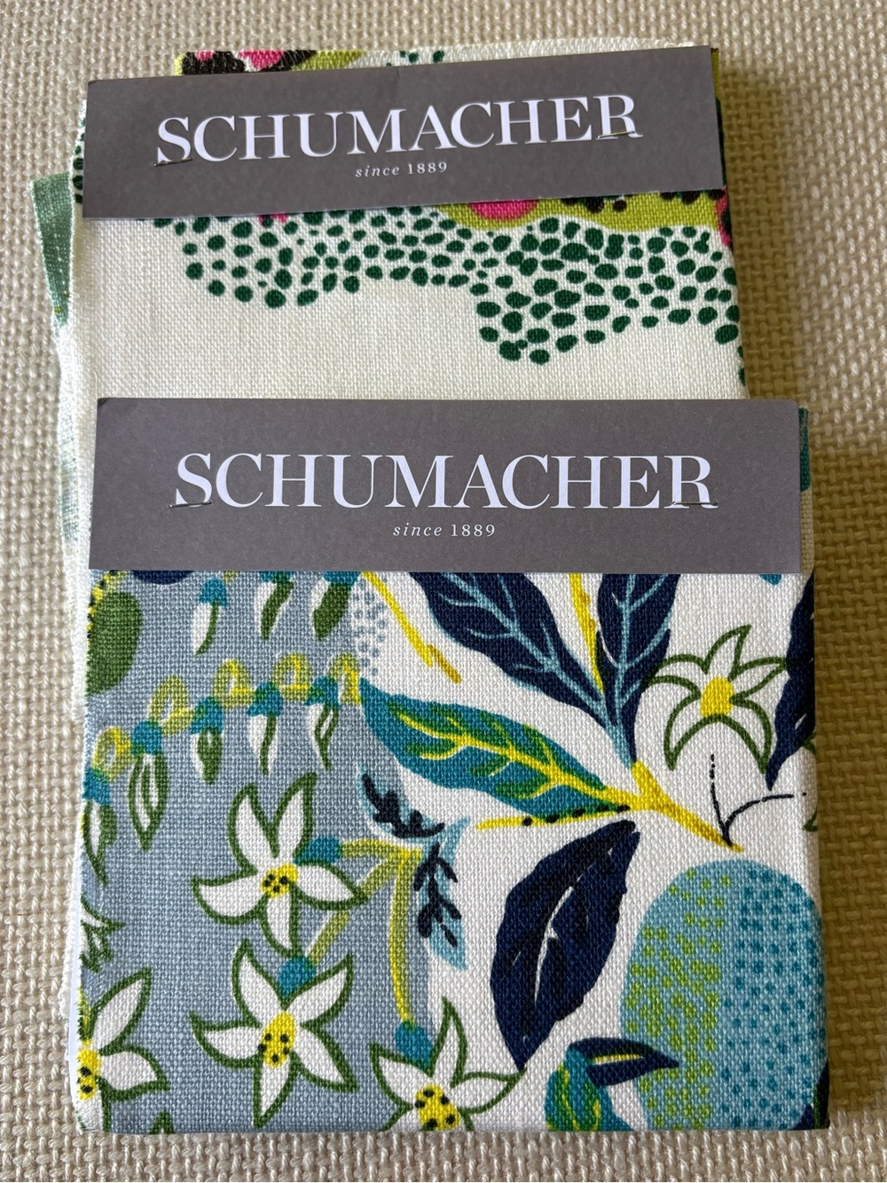 Two Schumacher “Citrus Garden” fabric samples